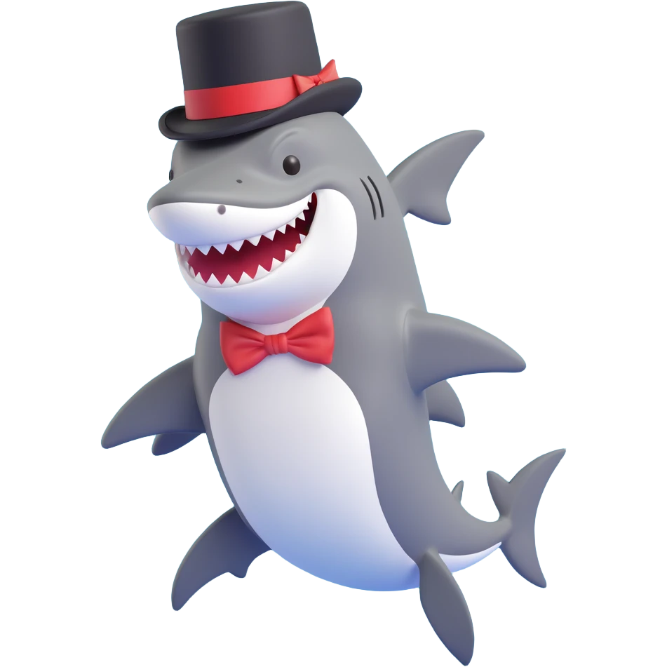dapper shark in a top hat, looking sophisticated emoji