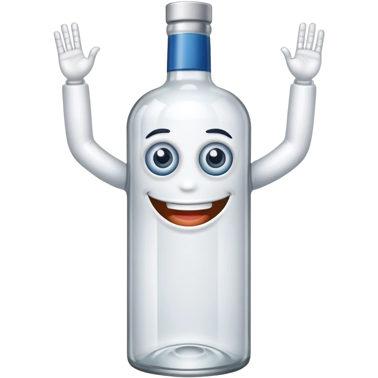 vodka bottle with eyes, smile, arms and legs emoji