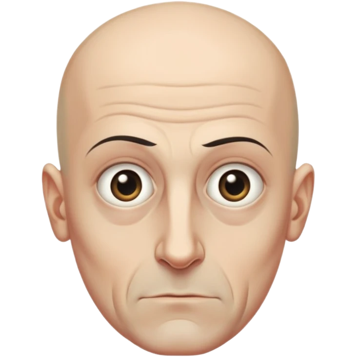 Steven Miller, bald, very grim expression, very narrow rectangular head, pronounced sagging eyelids lower on the outer sides, bottom lip sticking out emoji