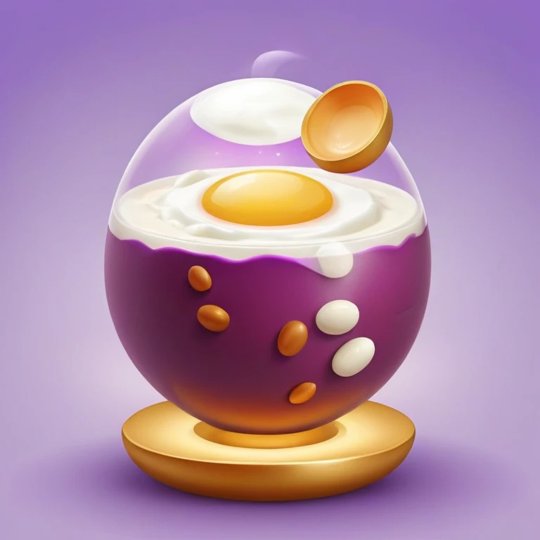 Floating orb of warm light containing mini bright icons: red meat, golden egg, purple beans, translucent tofu block and yogurt glass, slowly rotating around a radiant body figure that radiates strength and balance emoji