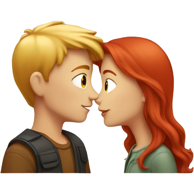 Blond Boyfriend and red haired girlfriend kissing  emoji