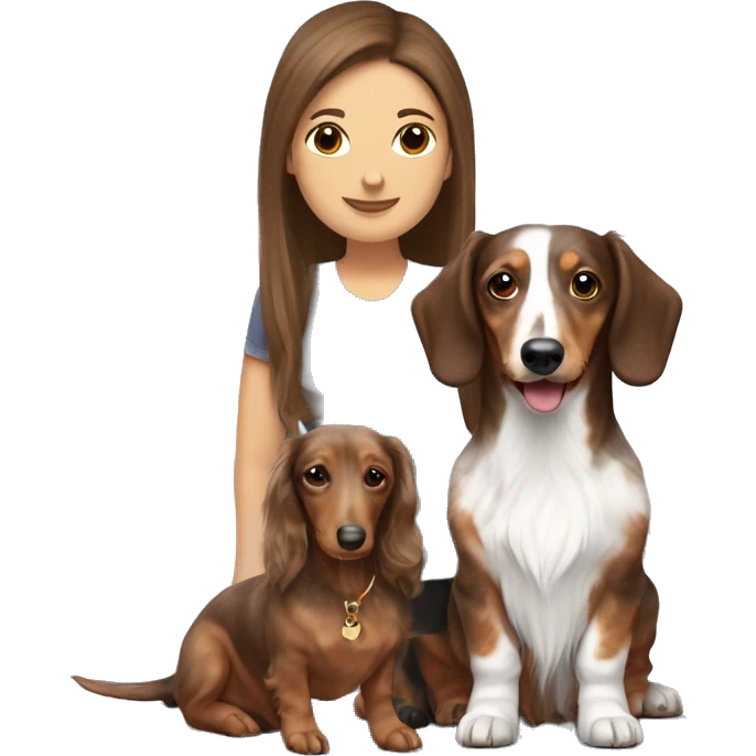 Tri Merle long haired Dachshund with brown haired woman together emoji