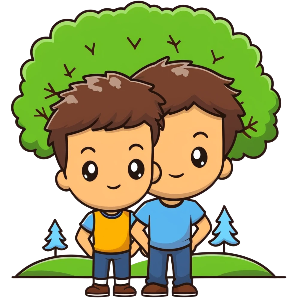boy with brunette hair brown eyes and tree behind emoji