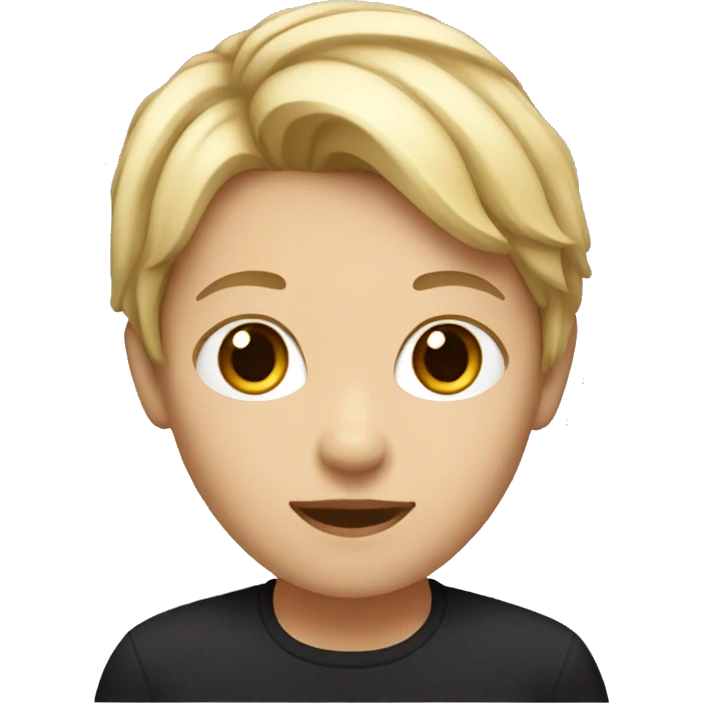 Short person with darker blonde hair with a black cat emoji