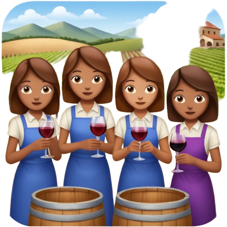Make a photo of 5 project managers!, specifically 3 girls! with brown hair and 2 boys!, that are making project for improvement of the winery! emoji