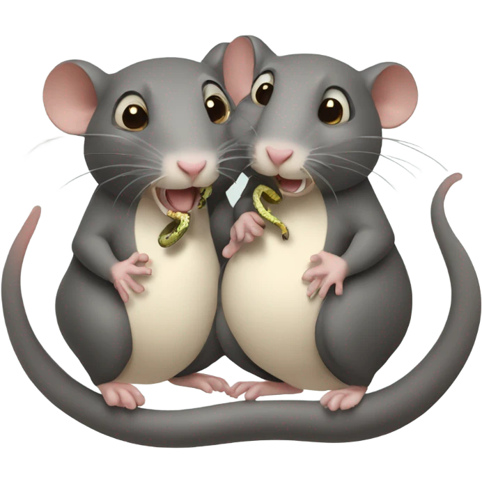 Two rats are holding a snake in their hands emoji