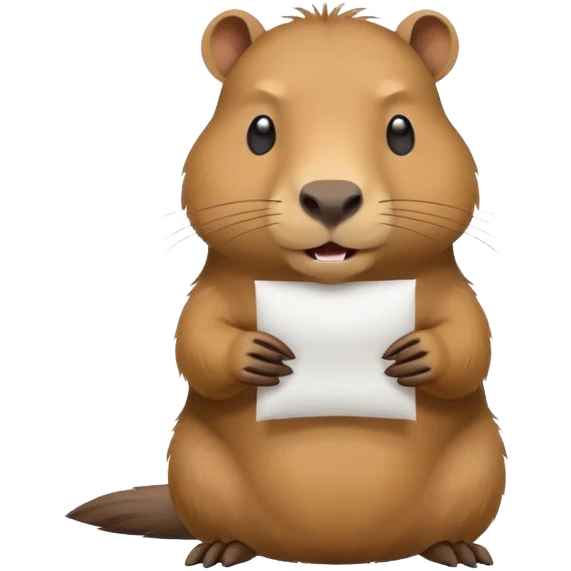 emoji of capibara chewing white paper, full height emoji