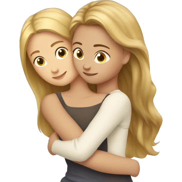 two girls hugging blond and brown hair emoji