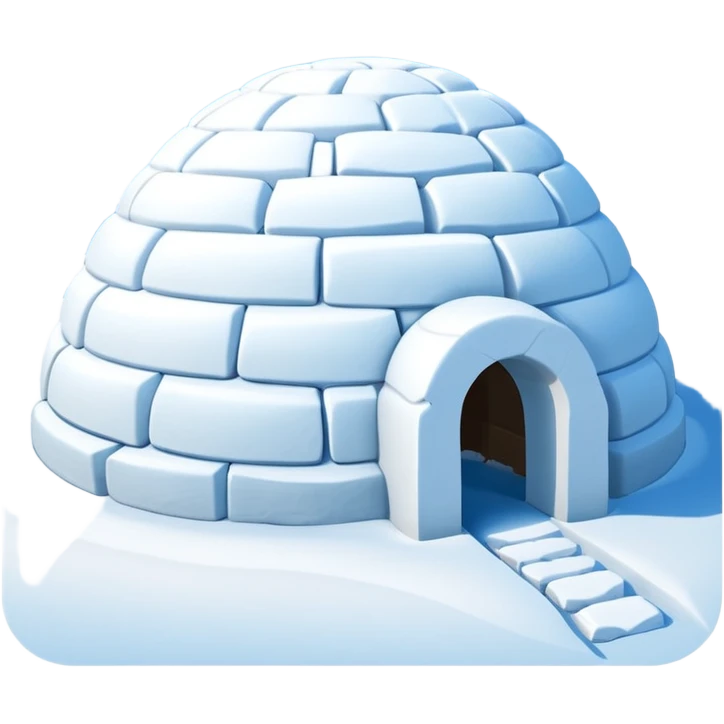 A traditional snow igloo on a vast snowy plain under a clear blue sky. Soft sunlight casts gentle shadows across the snow. The igloo has a small entrance tunnel and compacted snow blocks forming its dome. Realistic Arctic environment, crisp atmosphere, calm winter feeling. emoji