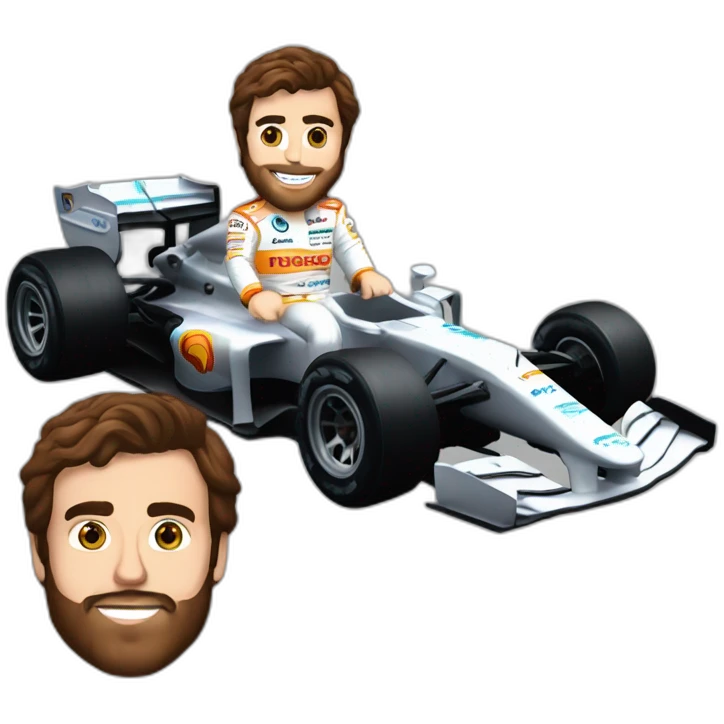 Fernando Alonso con coche de fórmula uno emoji