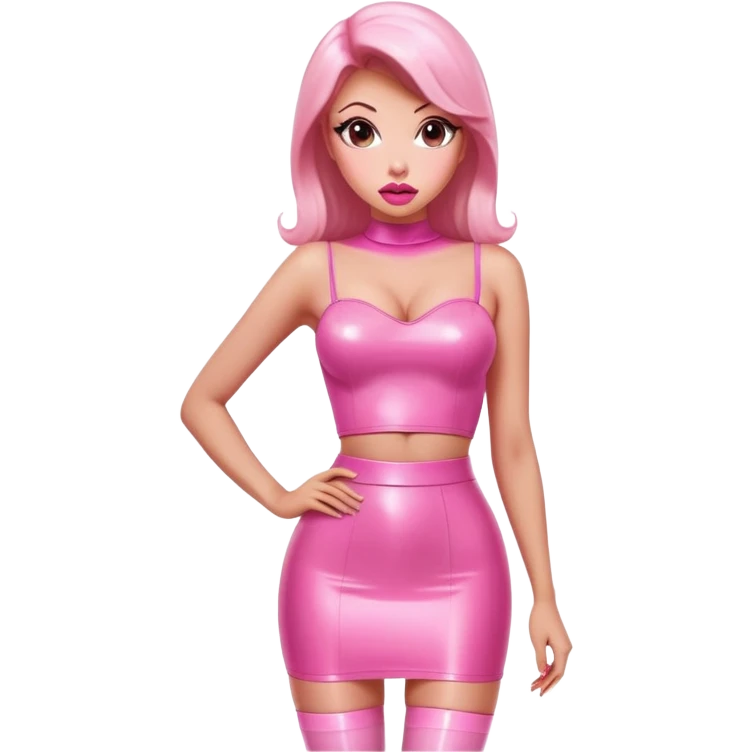 Pink tight mini latex skirt and sexy top and big lips  emoji