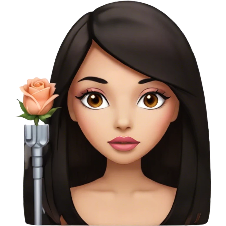 Glamours, medium skin tone, very beautiful girl, with big pump peach-beige-rose lips, long long lashes, black straight smooth silky long hair, straight parting hair, brown eyes emoji