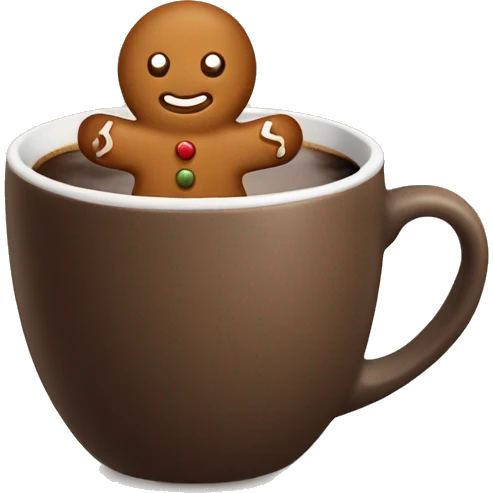 Gingerbread man sitting in brown cup of coffee emoji