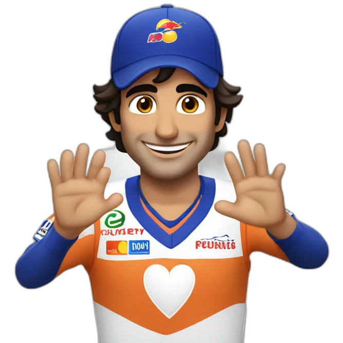CARLOS SAINZ MAKING A HEART WHIT HIS HANDS emoji