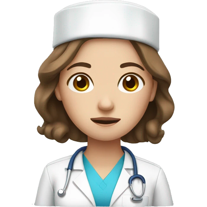 Tired nurse with brown hair and blue eyes emoji