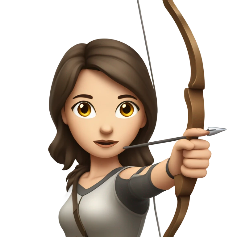 A brunette girl shoots a bow. emoji