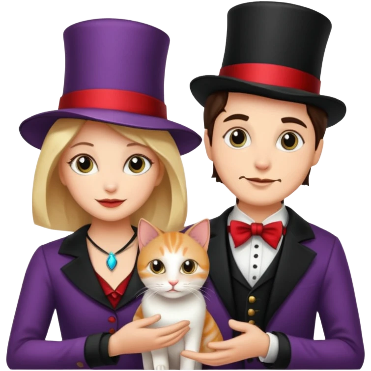 magician couple and their pet cat emoji
