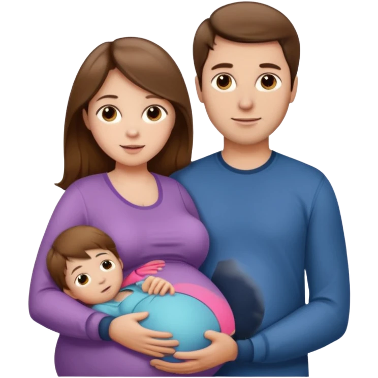 Pregnant woman with long brown hair and fair skin, and man with short brown hair and fair skin, and a small child with light brown hair and fair skin next to the man.

 emoji