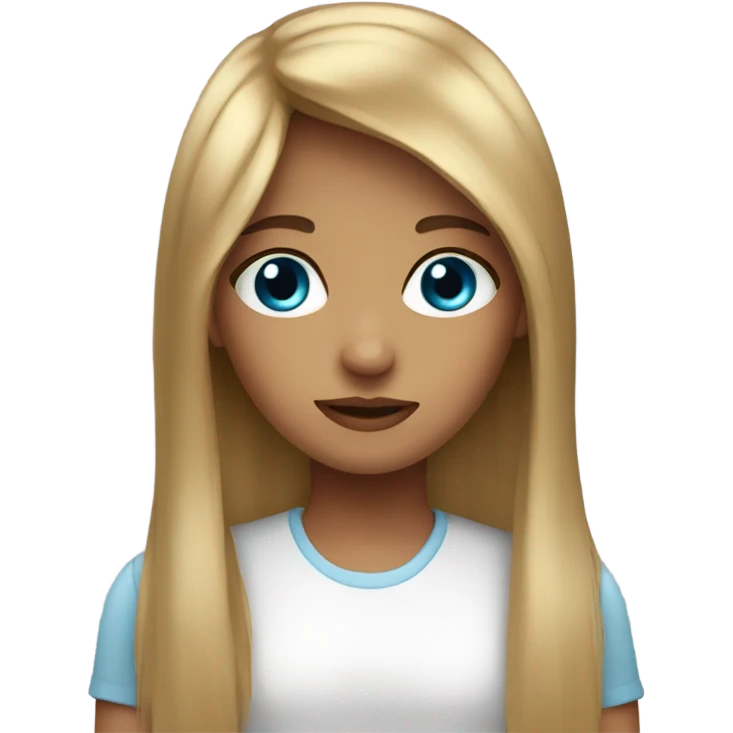 a girl whith long hair bangs brown and blue eyes emoji