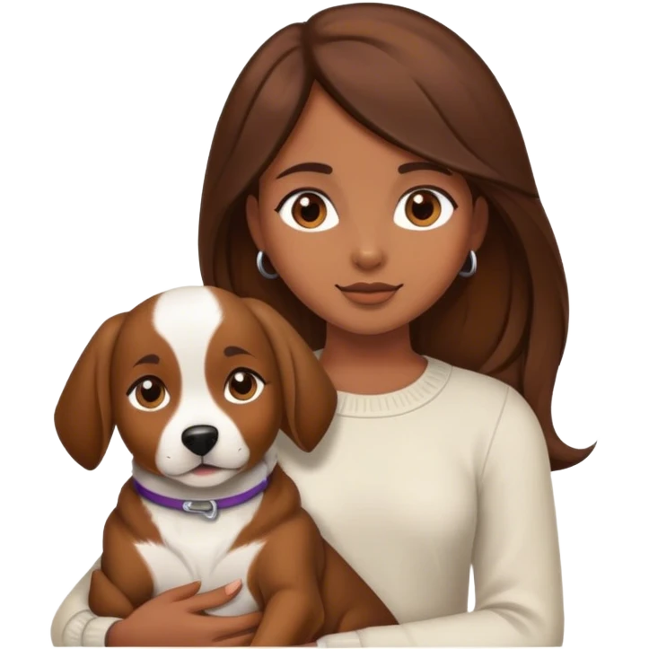 a brown hair girl holding a dog emoji