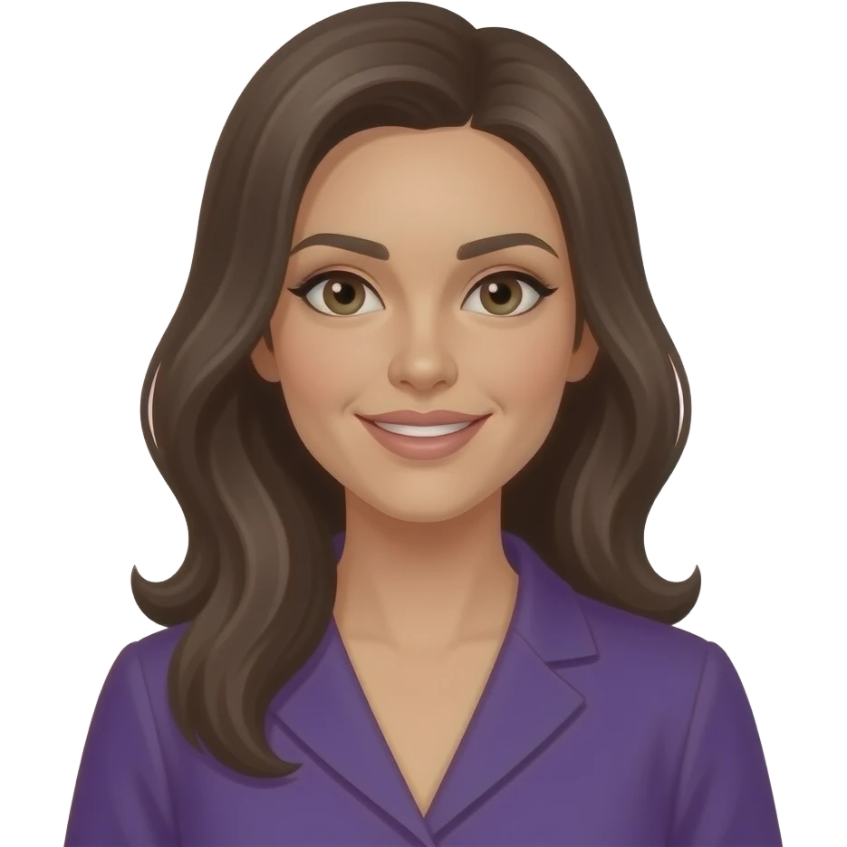 Женщина в фиолетовой одежде, в заде нее род семьи ТЕНИ emoji