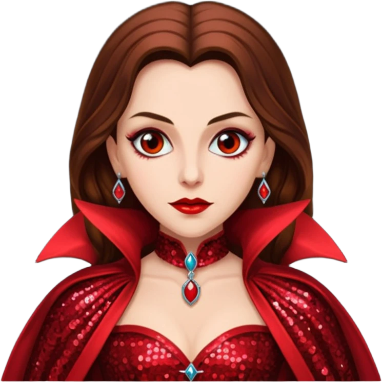 Countess Dracula with long brown hair, red sequin outfit emoji