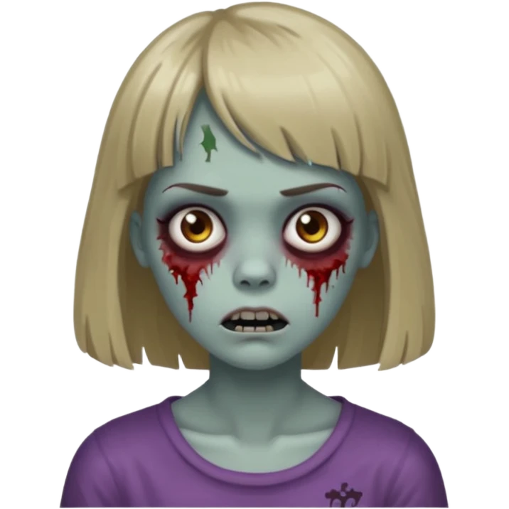 Zombie girl, with bangs above her eyebrows, her dark blonde hair, thin eyebrows. emoji