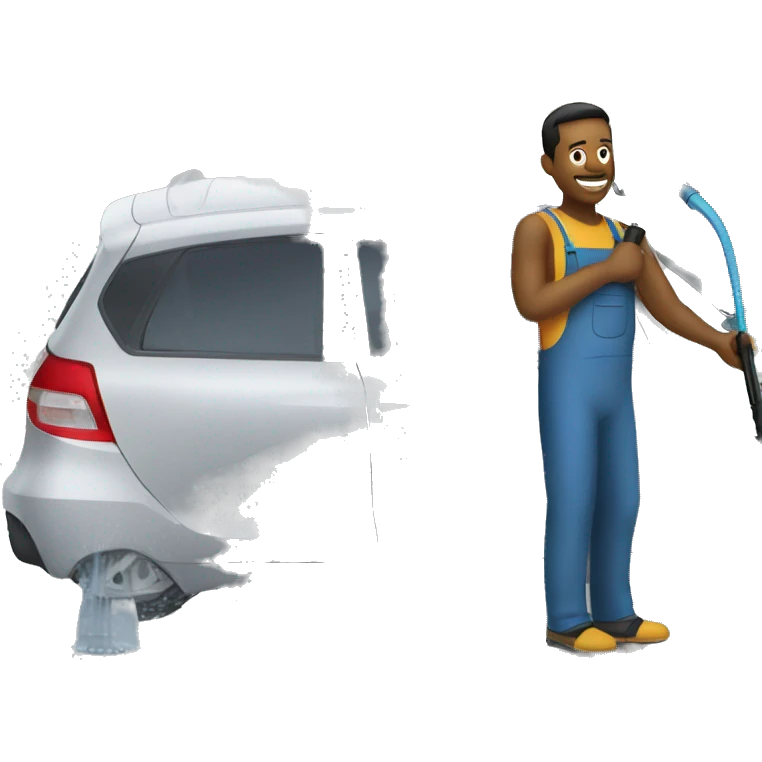 man washing a car with pressure washer emoji