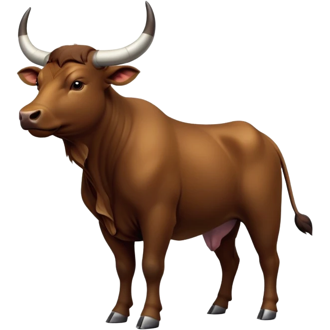 cinematic-[brown bull]-realistic-full-body-standing-emoji,-tail-flicking-lazily,-head-tilted-dramatically,-sleek-[brown]-fur,-simplified-yet-realistic-focused-features,-highly-detailed,-glowing-with-an-almost-sarcastic-glow emoji
