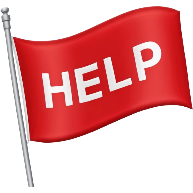 waving flag displaying the word HELP, simple, clear emoji