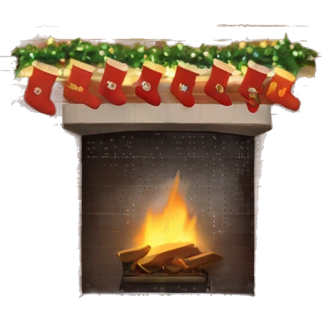 Brick Fireplace with and Christmas lights and stockings emoji