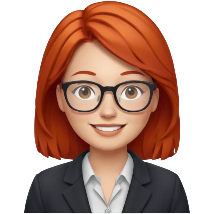 female teacher with red hair, glasses, freckles, plump, smiling emoji