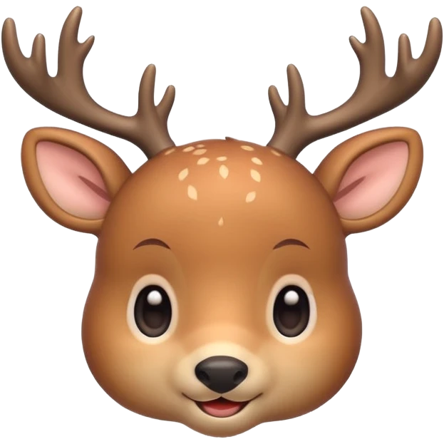 A cute deer emoji, small and simple, with big round eyes, a gentle smile, short antlers, soft beige fur with slightly lighter spots on its back, rounded cartoon-like proportions, minimal shading, vector-style, emoji
