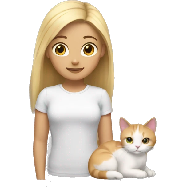girl with brown roots and blonde hair with light cat with white paws  emoji