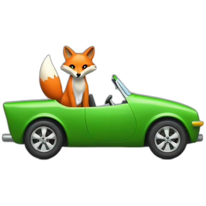 Fox driving a green car emoji