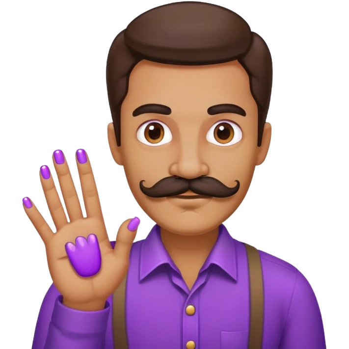 Mustachioed man with purple fingers emoji