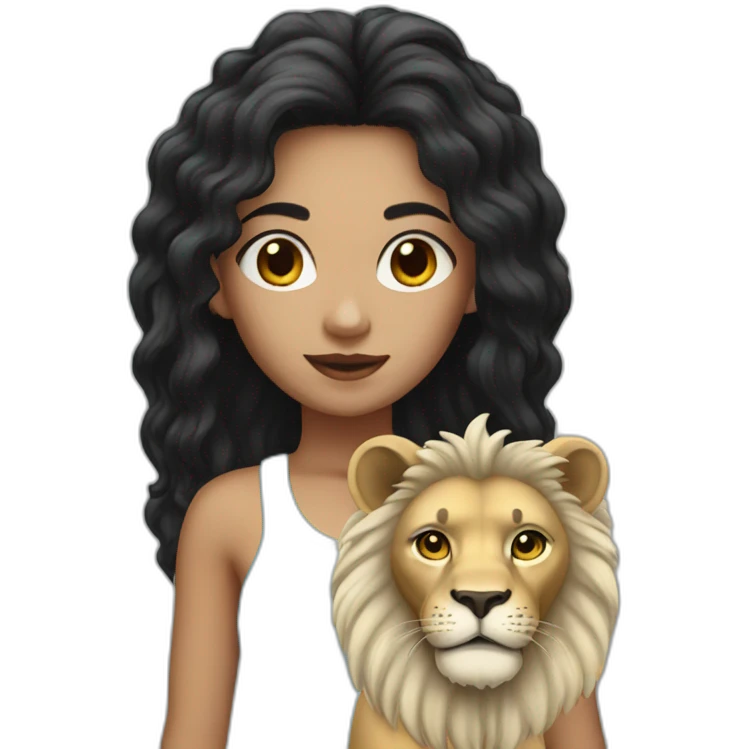 White skin Girl with black hairs and lion emoji