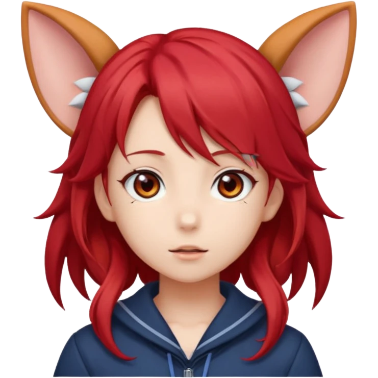 cute anime girl with ears, red blowing hair emoji