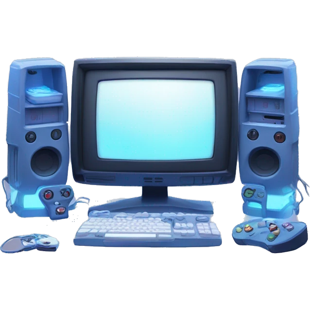 Aesthetic cute blue light gaming set up emoji