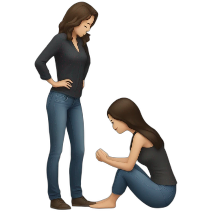 brunette Woman on both knees facing man emoji