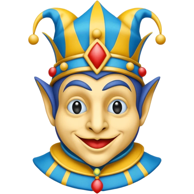 crazy colorful neutral penguin jolly joker, medieval, vintage, court jester, mac os icon, blue color emoji
