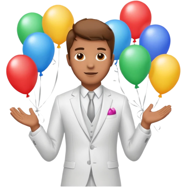 Birthday male with ballons in white suit emoji
