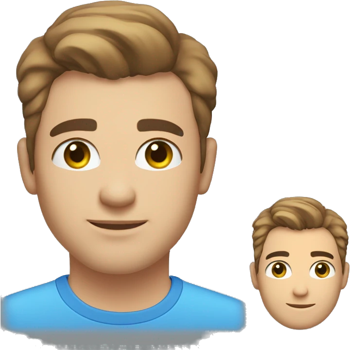 A head and shoulders shot of a 23 year old caucasian man, with short brown hair, with stubble facial hair,   with blue eyes wearing a t-shirt. emoji
