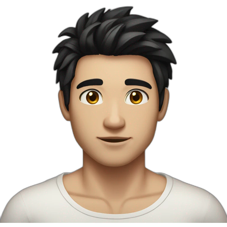 Guy 20 y.o. black hair amber eyes white skin full body without shirt fit emoji