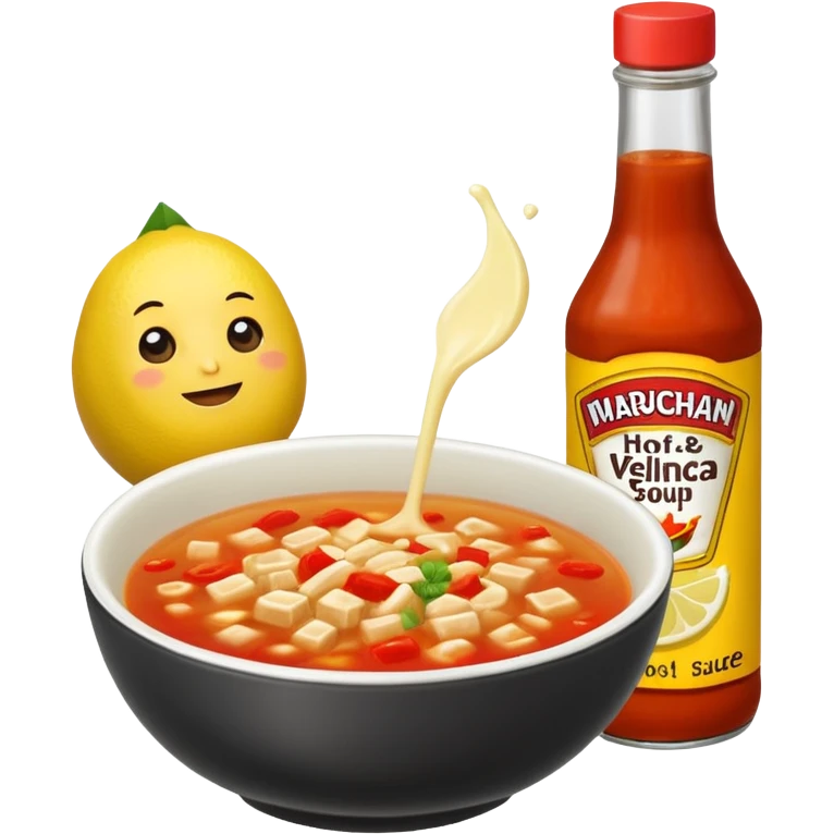 Vasos de sopa maruchan con un limón y una botella de salsa valentina emoji