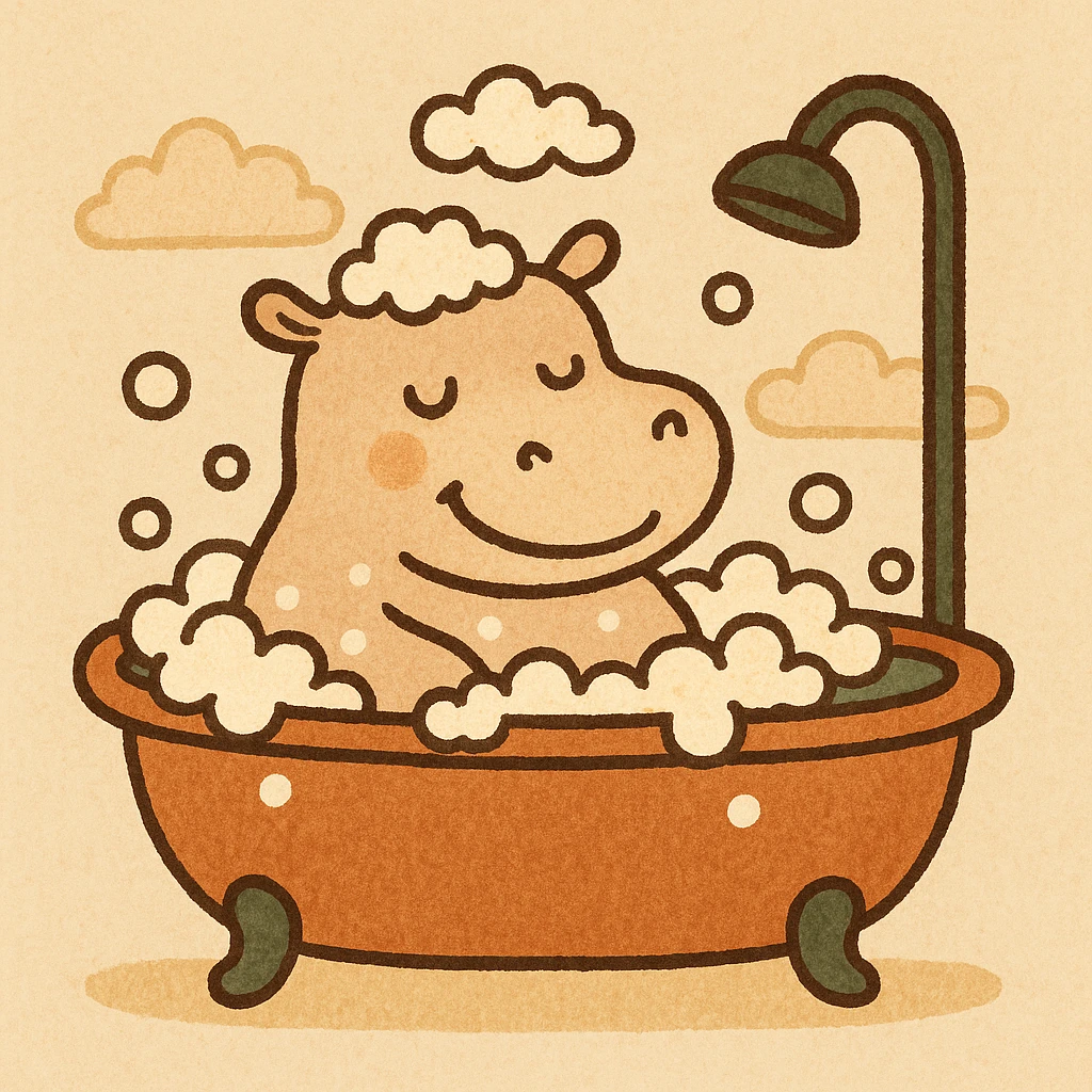 happy hippo with bubbles in bathtub emoji