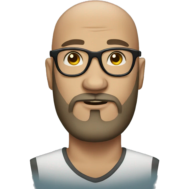 Tattooed bald man with beard and glasses emoji