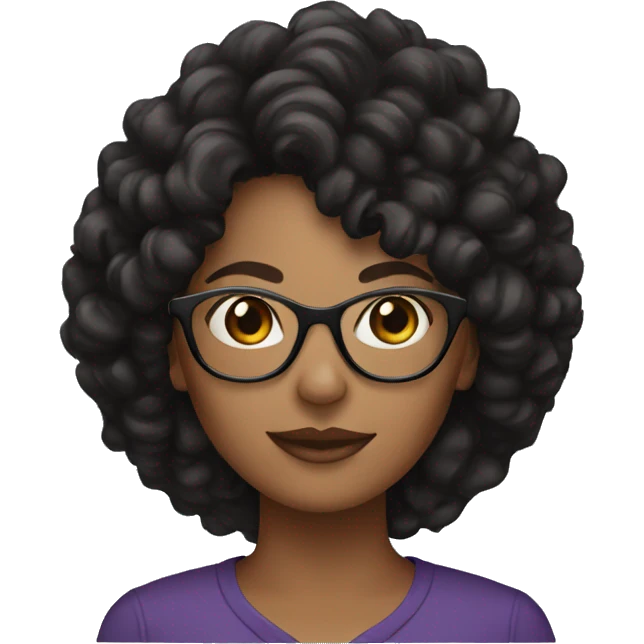 brown skinned woman with black curly hair and glasses emoji