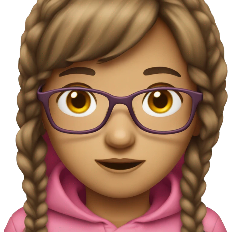 Girl with brown hair and pink bangs and glasses  emoji