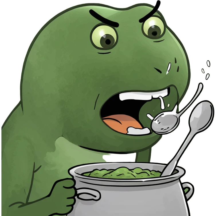 playful brainrot style emoji of a person banging a pot with a spoon, shouting 'tung tung tung sahur', exaggerated silly facial expression, energetic chaotic vibe emoji